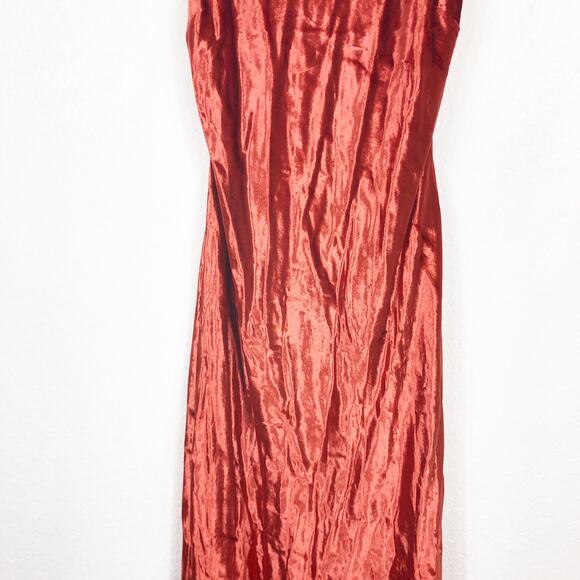 Mestiza New York Mara Red Rust Velvet Slip Open Back Cross Strap Gown Medium - Picture 9 of 13